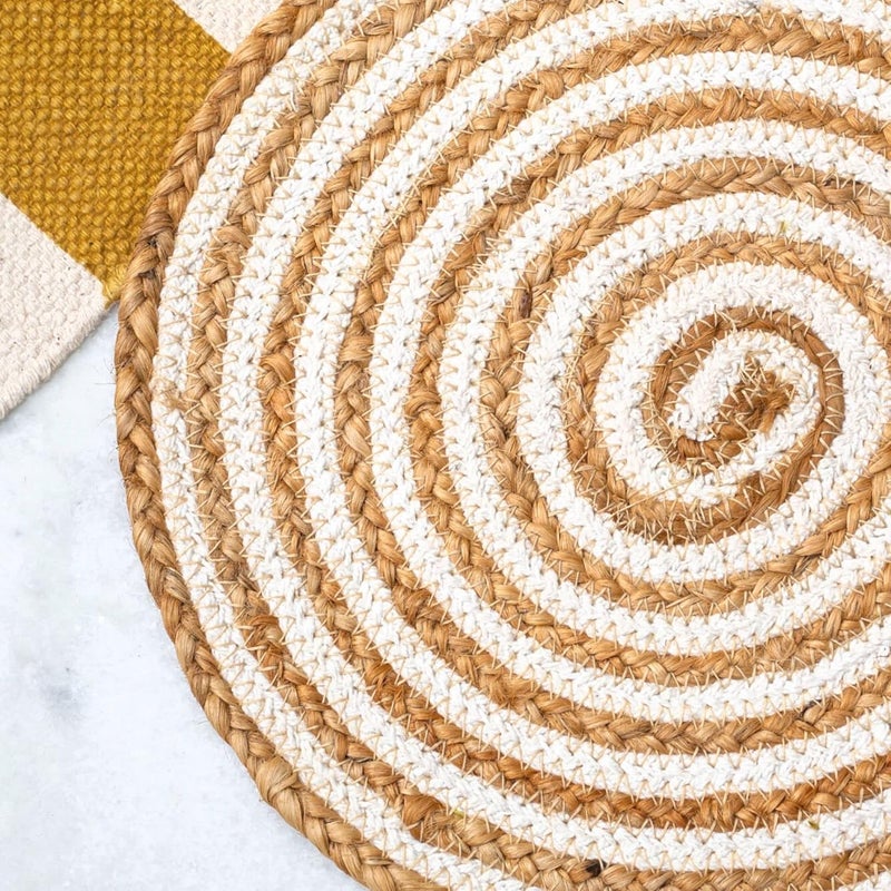 JASMEY HOMES Set of 2 Dining Table Mat 30cm Round Mat White Spiral Used as Centre Table dcor placematHouse Warming Gifts for New Home - Image 2