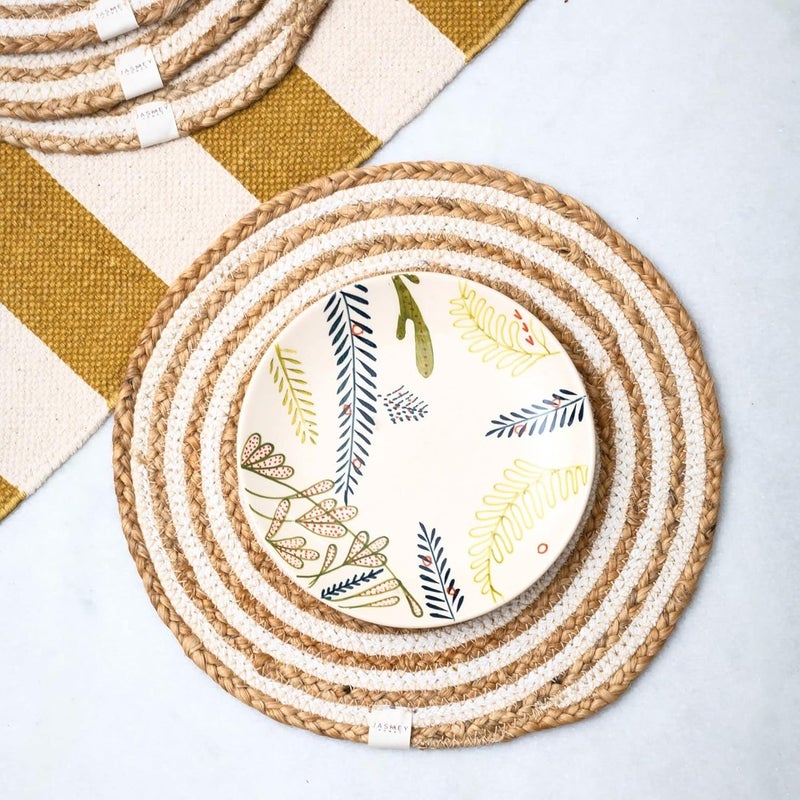 JASMEY HOMES Set of 2 Dining Table Mat 30cm Round Mat White Spiral Used as Centre Table dcor placematHouse Warming Gifts for New Home - Image 3