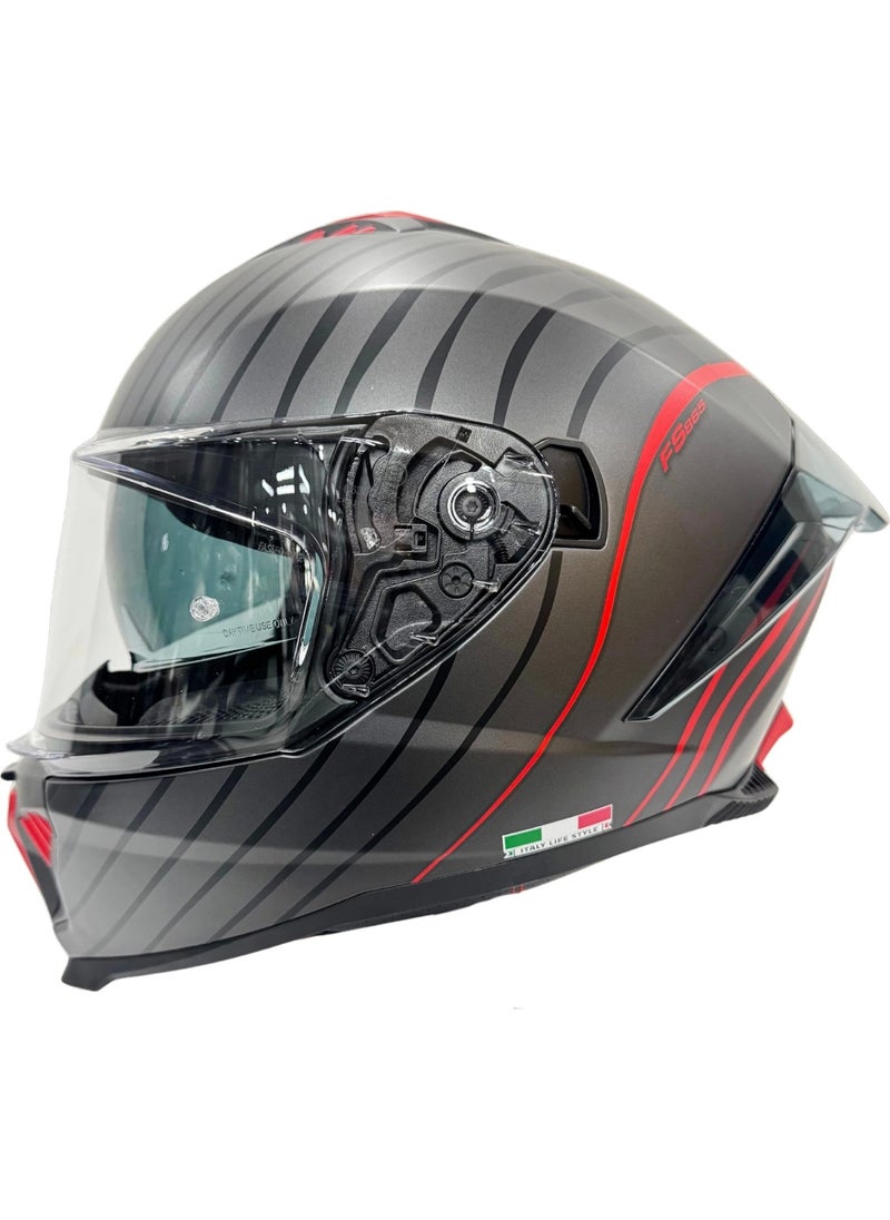 sway Helmet Sw 865 Space Black Red With Sunglasses  - Image 1
