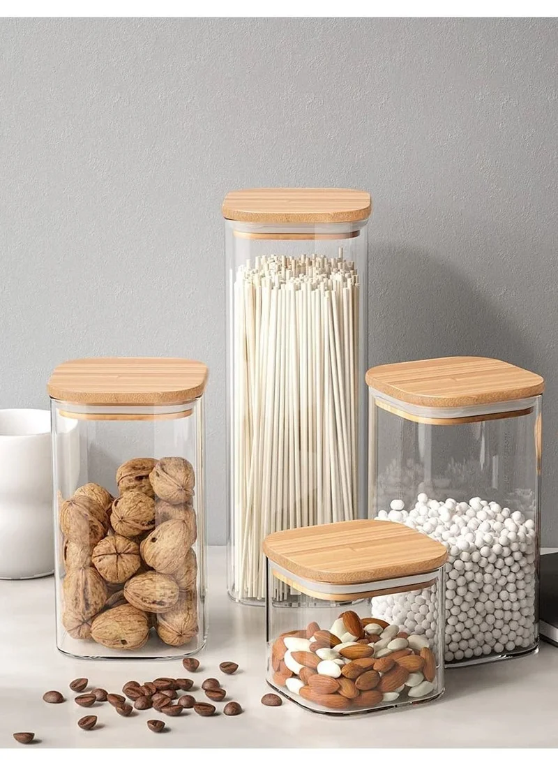 1Chase Borosilicate Square Glass Storage Jar With Bamboo Lid 1800 ML, 2Pcs Set