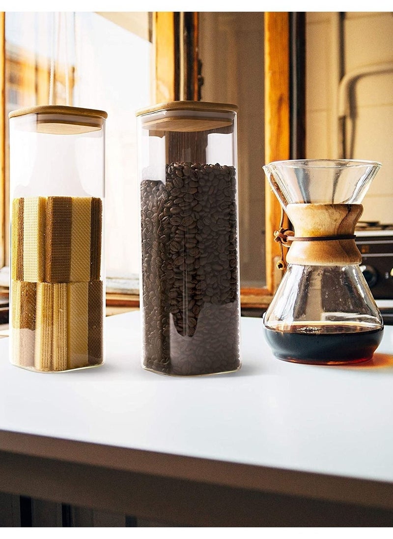 1Chase - Borosilicate Square Glass Storage Jar With Bamboo Lid 1800 ML, 2Pcs Set - Image 1