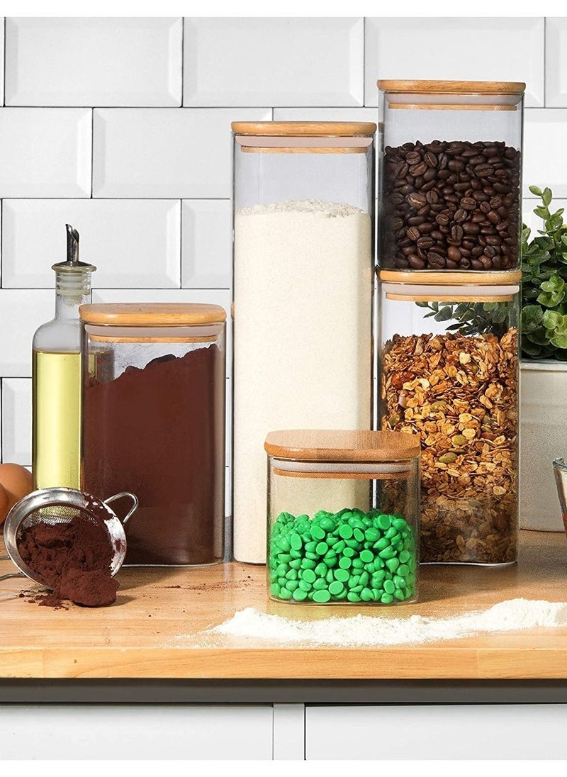 1Chase - Borosilicate Square Glass Storage Jar With Bamboo Lid 1800 ML, 2Pcs Set - Image 1