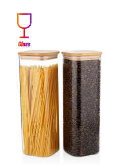 1Chase Borosilicate Square Glass Storage Jar With Bamboo Lid 1800 ML, 2Pcs Set  - Image 1