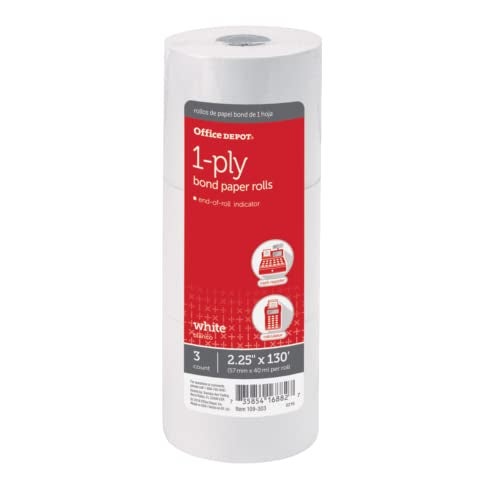Office Depot Single-Ply Paper Rolls, 2 1/4in. x 130ft., White, Pack Of 3, 109303 - Image 3