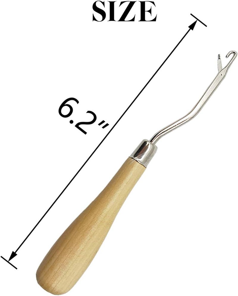 ROYHOO 10PCS Wooden Bent Latch Hook Tool Knitting Tool Needle Hook with Wood Handle for Crafts Carpet - Image 3