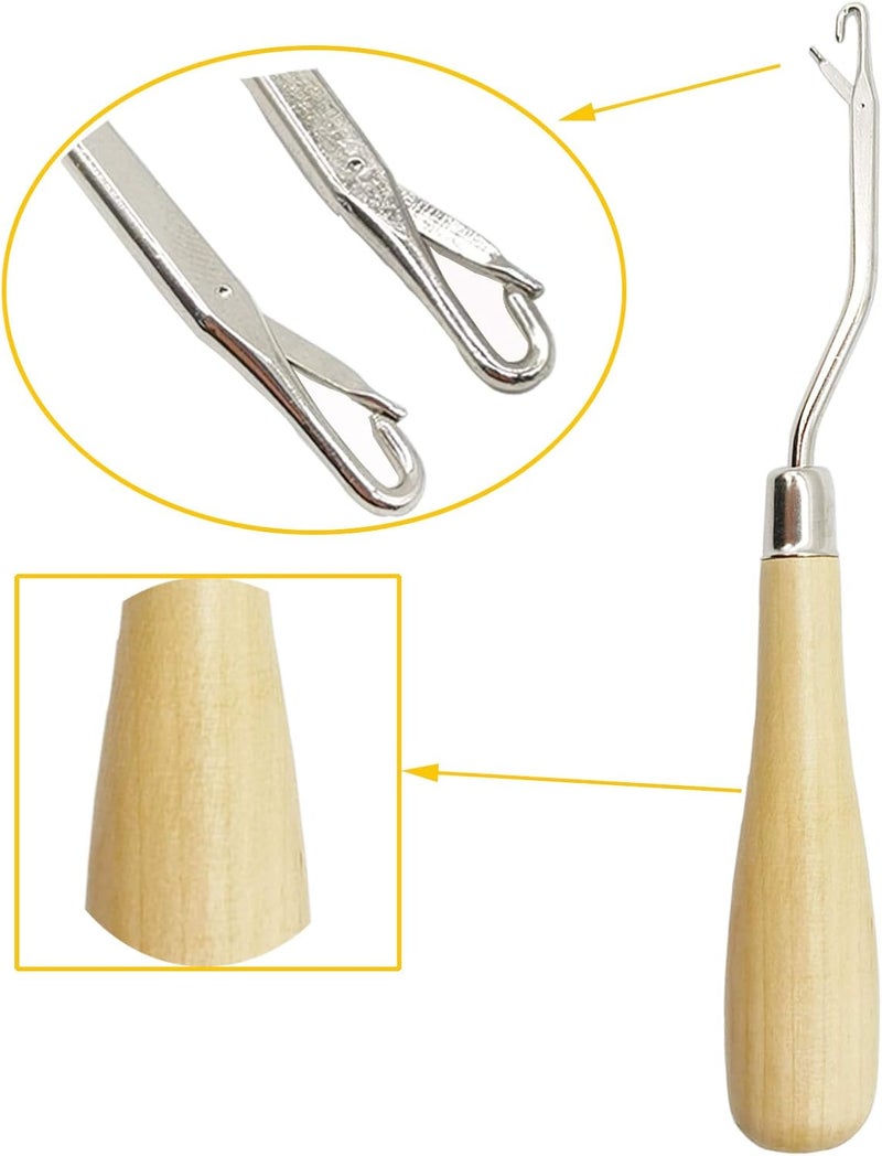 ROYHOO 10PCS Wooden Bent Latch Hook Tool Knitting Tool Needle Hook with Wood Handle for Crafts Carpet - Image 2