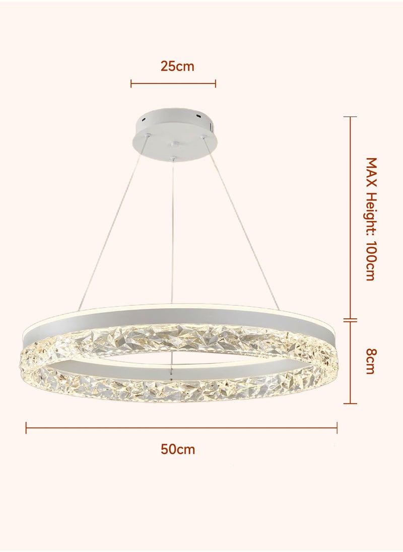 AL-WAHA AL-ZHABIA Modern LED Chandelier with Remote Dimming | Adjustable Acrylic Ring Design | 50W Pendant Light for Kitchen, Dining & Living Room | Ideal for Arabic Interiors  - Image 5