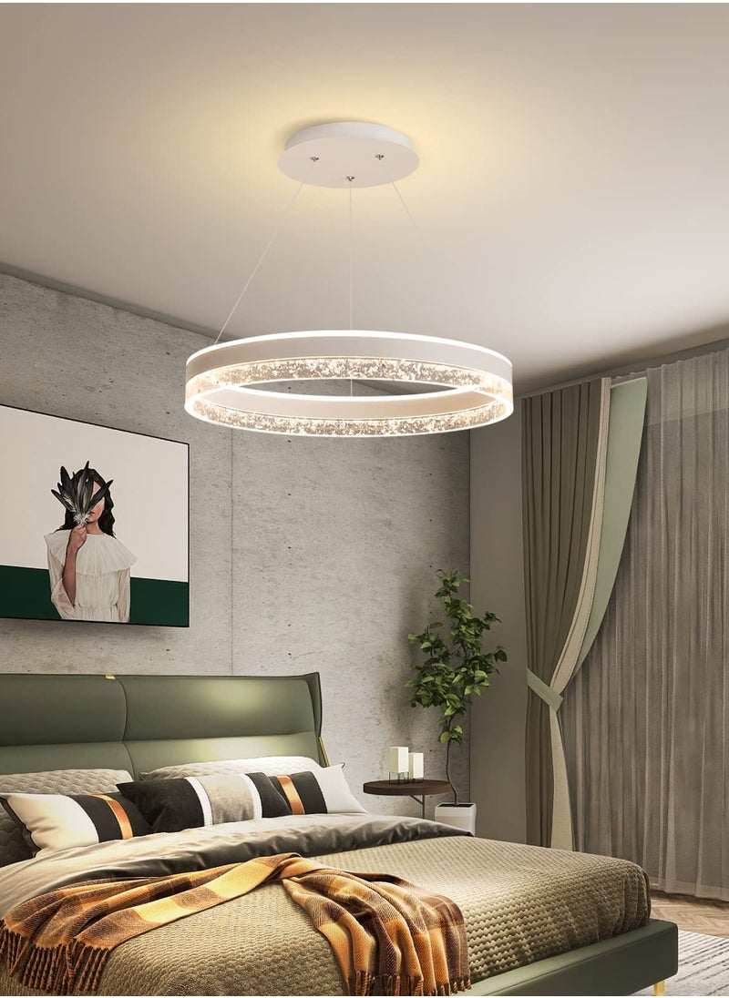 AL-WAHA AL-ZHABIA Modern LED Chandelier with Remote Dimming | Adjustable Acrylic Ring Design | 50W Pendant Light for Kitchen, Dining & Living Room | Ideal for Arabic Interiors  - Image 1
