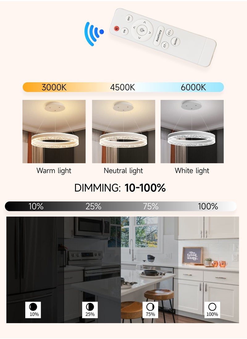 AL-WAHA AL-ZHABIA Modern LED Chandelier with Remote Dimming | Adjustable Acrylic Ring Design | 50W Pendant Light for Kitchen, Dining & Living Room | Ideal for Arabic Interiors  - Image 2