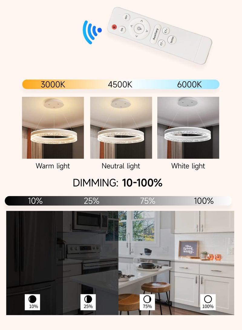 AL-WAHA AL-ZHABIA Modern LED Chandelier with Remote Dimming | Adjustable Acrylic Ring Design | 50W Pendant Light for Kitchen, Dining & Living Room | Ideal for Arabic Interiors - Image 2