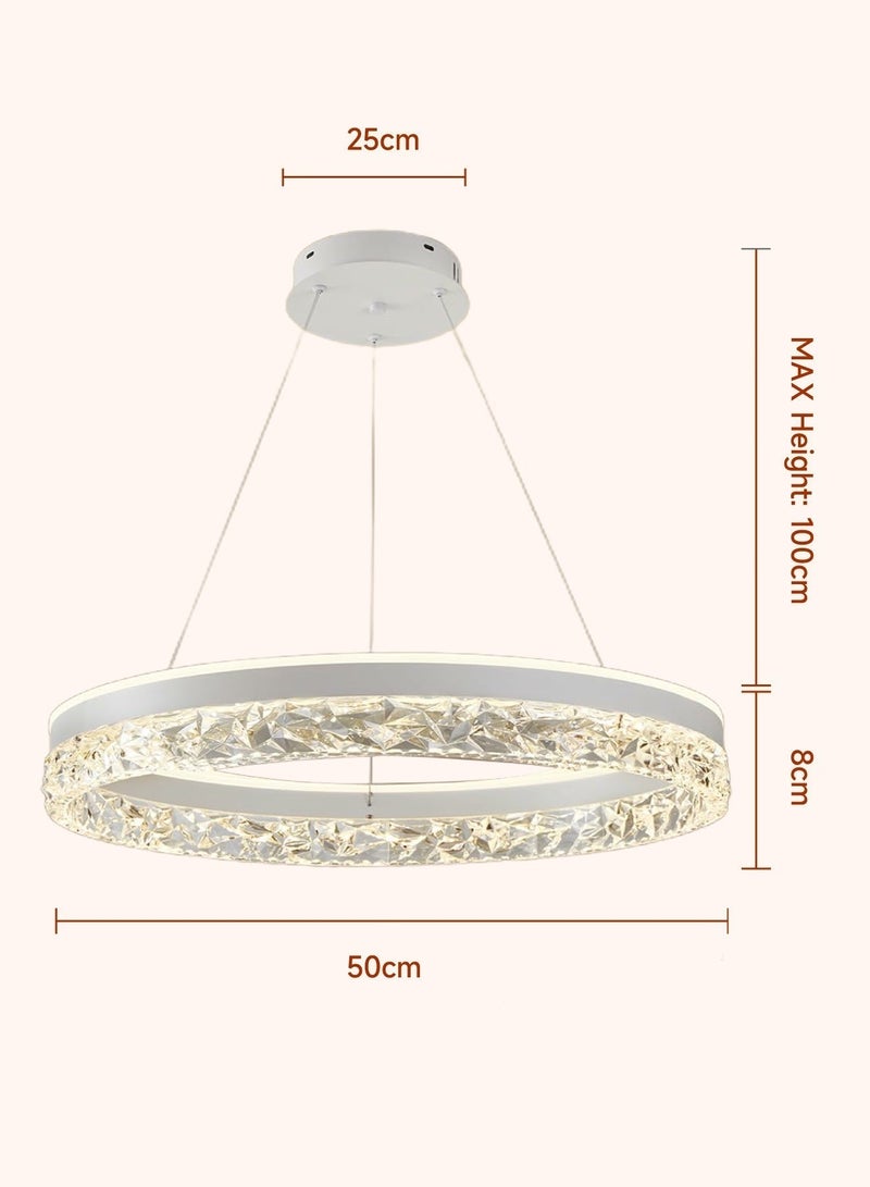 الواحة الذهبية  ثريا LED عصرية مع خاصية التعتيم عن بُعد | تصميم حلقي أكريليك قابل للتعديل | مصباح معلق ٥٠ واط للمطبخ وغرفة الطعام وغرفة المعيشة | مثالي للديكورات العربية - Image 5