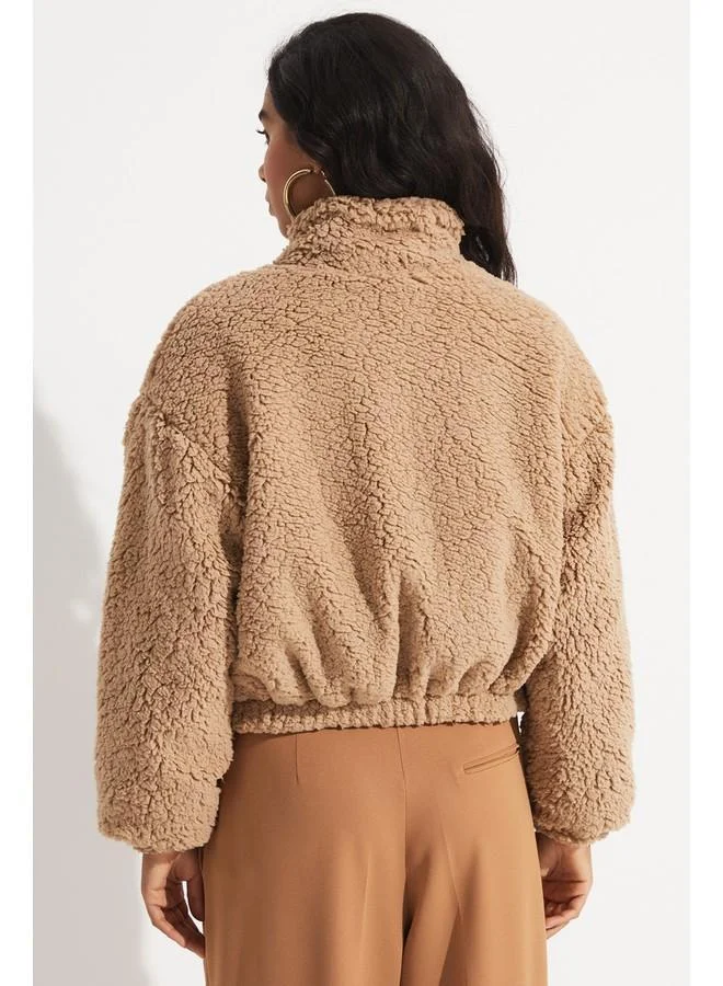 جون June Hooded Plush Coat Mink