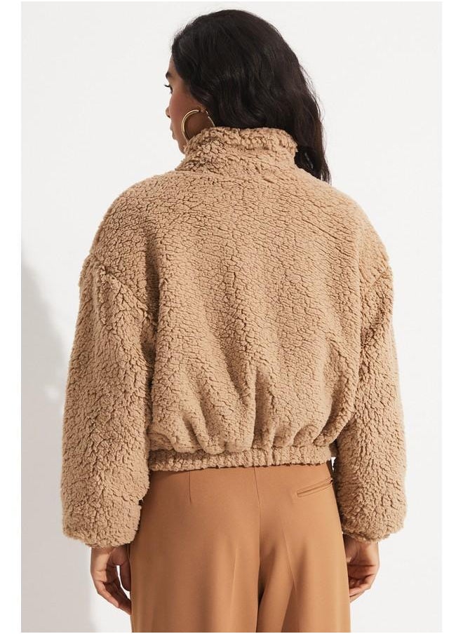 JUNE - June Hooded Plush Coat Mink - Image 1