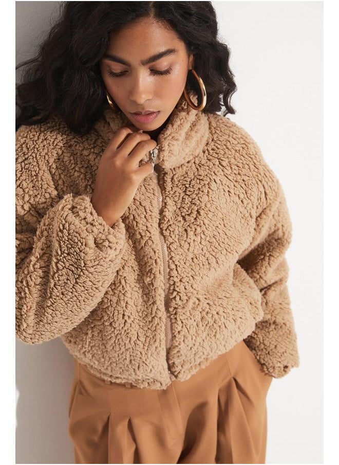 JUNE - June Hooded Plush Coat Mink - Image 1