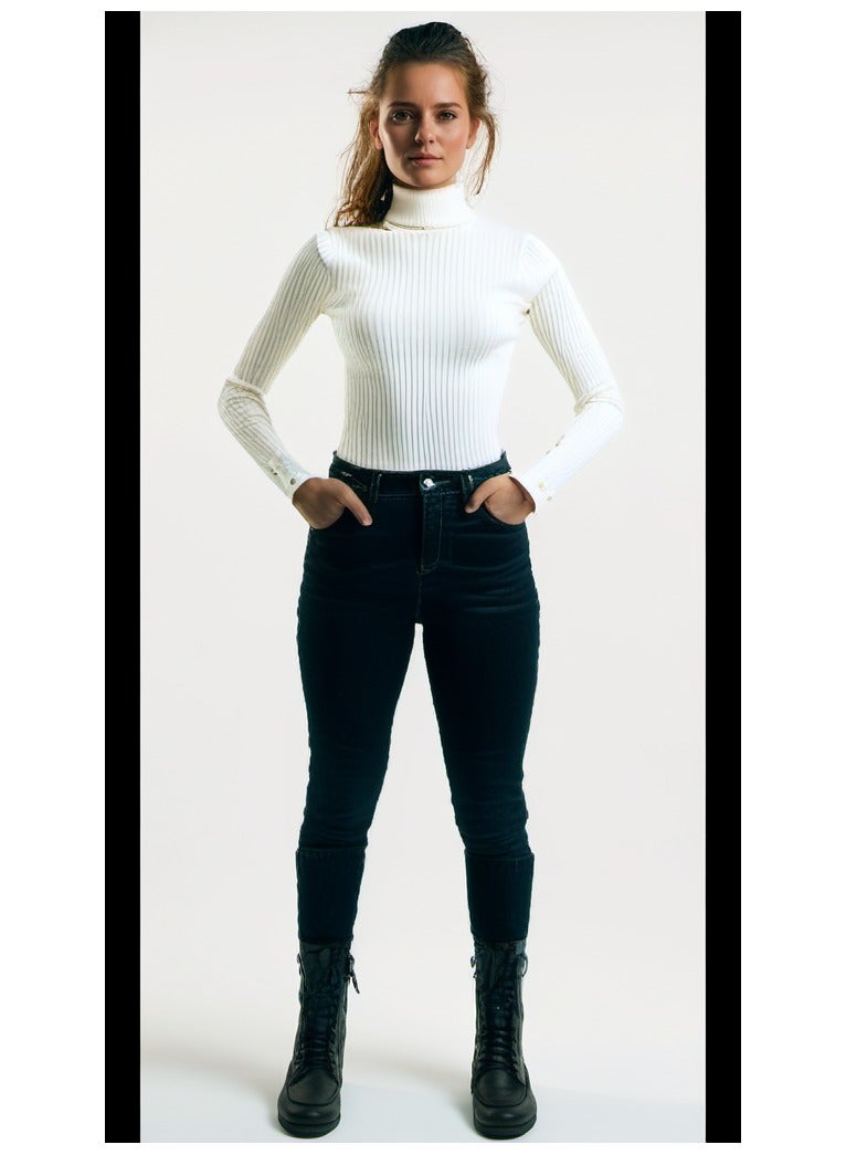 Guess Women Long Sleeve Off White Wilth High Neck Pullover - Small - Image 1