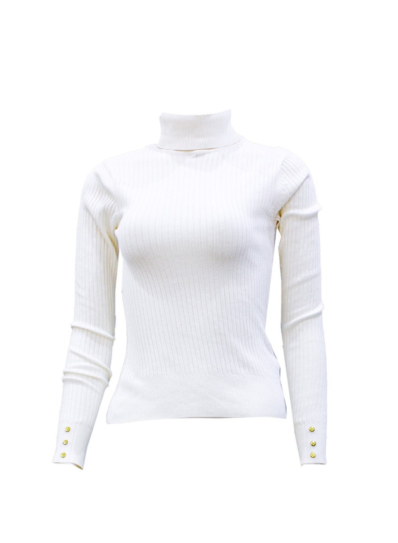 Guess Women Long Sleeve Off White Wilth High Neck Pullover - Small - Image 2