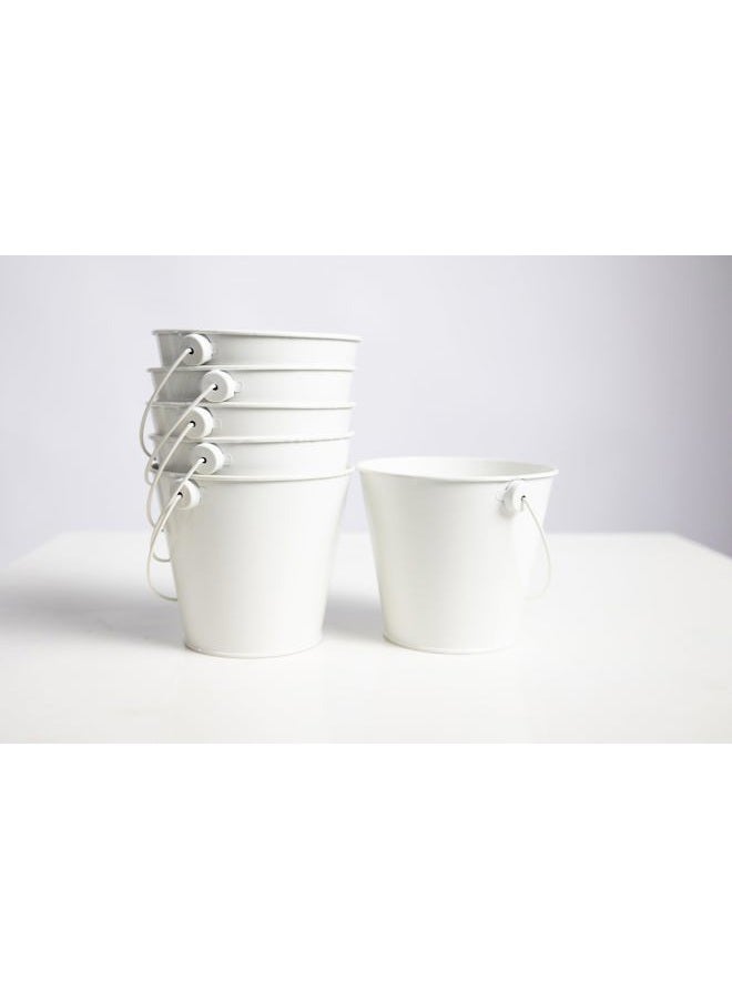 Dominus Decors Small Metal Buckets with Handles - Rust Resistant Leak-Proof Mini Tin Buckets for Classroom, Party Favors, Organization, Weddings, Gardening - Set of 6, White - Image 1
