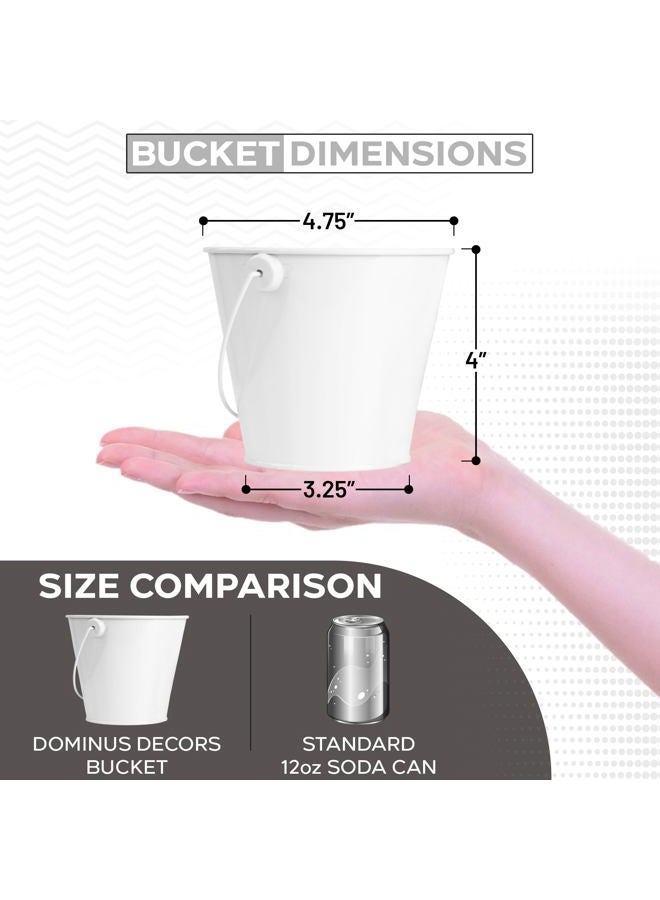 Dominus Decors Small Metal Buckets with Handles - Rust Resistant Leak-Proof Mini Tin Buckets for Classroom, Party Favors, Organization, Weddings, Gardening - Set of 6, White - Image 2