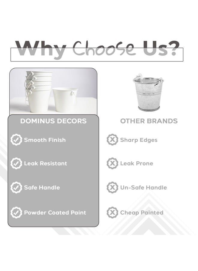 Dominus Decors Small Metal Buckets with Handles - Rust Resistant Leak-Proof Mini Tin Buckets for Classroom, Party Favors, Organization, Weddings, Gardening - Set of 6, White - Image 3