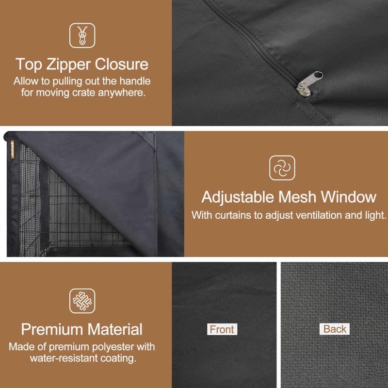 HiCaptain Breathable Dog Crate Cover 30 Inch, Durable Heavy Duty Kennel Cover, Dual Zippered Panels, Windproof Waterproof UV-Resistant(Black) - Image 5