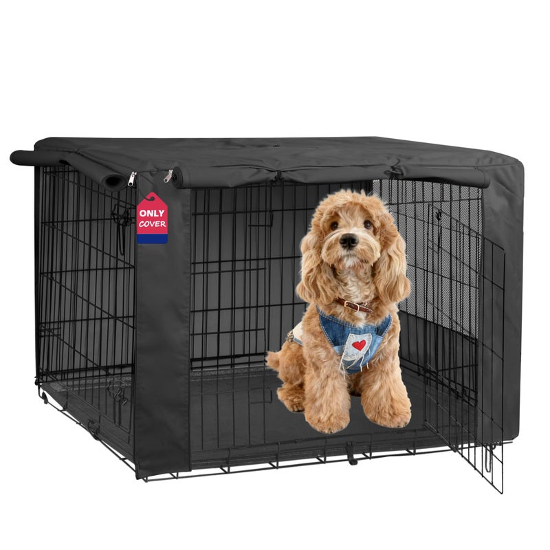 HiCaptain Breathable Dog Crate Cover 30 Inch, Durable Heavy Duty Kennel Cover, Dual Zippered Panels, Windproof Waterproof UV-Resistant(Black) - Image 1