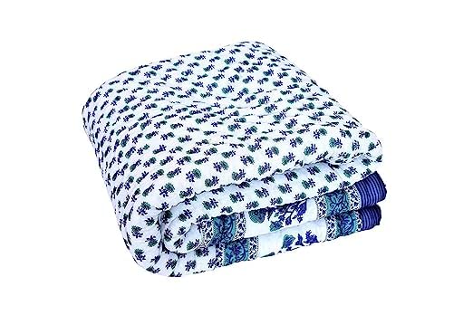 DEILYVERY 240 TC Single Bed Organic Cotton Jaipuri Razai Bed Blanket Ac Quilt for Winter Soft Light Weight Rajasthani Traditional Rajai Cotton Comforter55 x 85 inch White Booti Single - Image 1