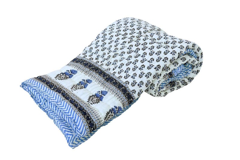 DEILYVERY 240 TC Single Bed Organic Cotton Jaipuri Razai Bed Blanket Ac Quilt for Winter Soft Light Weight Rajasthani Traditional Rajai Cotton Comforter55 x 85 inch White Booti Single - Image 2