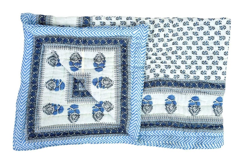 DEILYVERY 240 TC Single Bed Organic Cotton Jaipuri Razai Bed Blanket Ac Quilt for Winter Soft Light Weight Rajasthani Traditional Rajai Cotton Comforter55 x 85 inch White Booti Single - Image 5