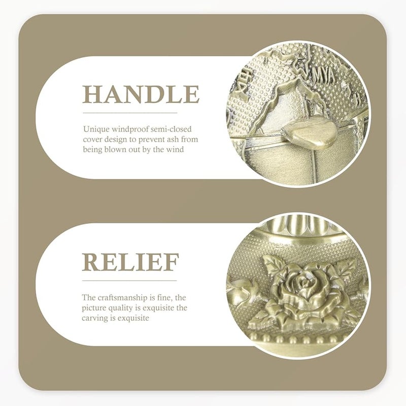 Vintage Globe Design Windproof Metal Ashtray With Lid For Home Office Bar - Image 3