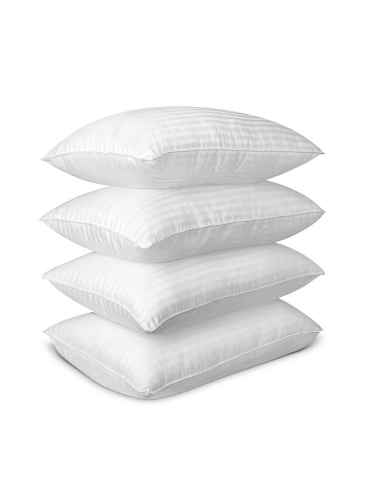 Comfy طقم مريح من 4 وسائد فندقية فاخرة من القطن الأبيض المضاد للحساسية مع خطوط - Image 1