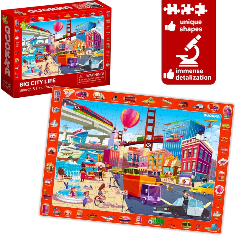 QUOKKA Puzzles for Kids Ages 4-6 - 4 x 60 Puzzles for Toddlers 5-8 - Educational Search & Find Toy for 8-10 yo for Learning Forest Polar, USA National Park Animals & City Life - Image 4