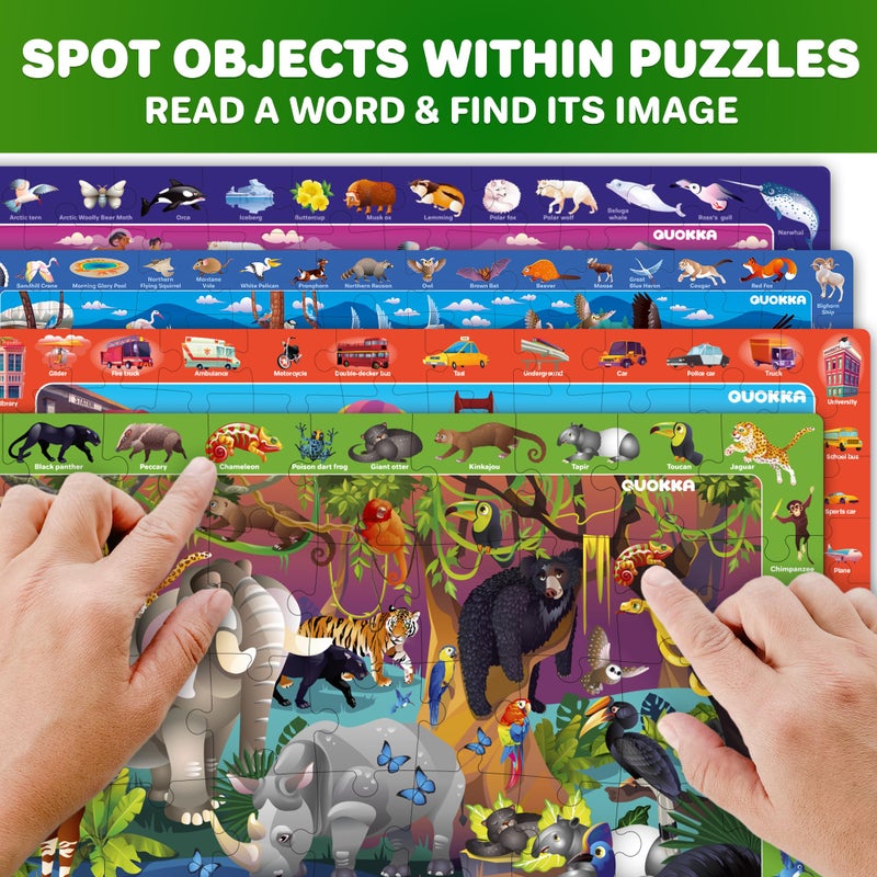 QUOKKA Puzzles for Kids Ages 4-6 - 4 x 60 Puzzles for Toddlers 5-8 - Educational Search & Find Toy for 8-10 yo for Learning Forest Polar, USA National Park Animals & City Life - Image 3
