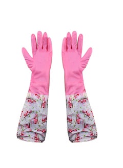 ALVIRO ALVIRO Reusable Rubber Latex Pvc Flock Lined Long Sleeves Safety Kitchen Hand Gloves For DishWashing Cleaning Gardening Gloves 1 Pair Pink Pack of 2 