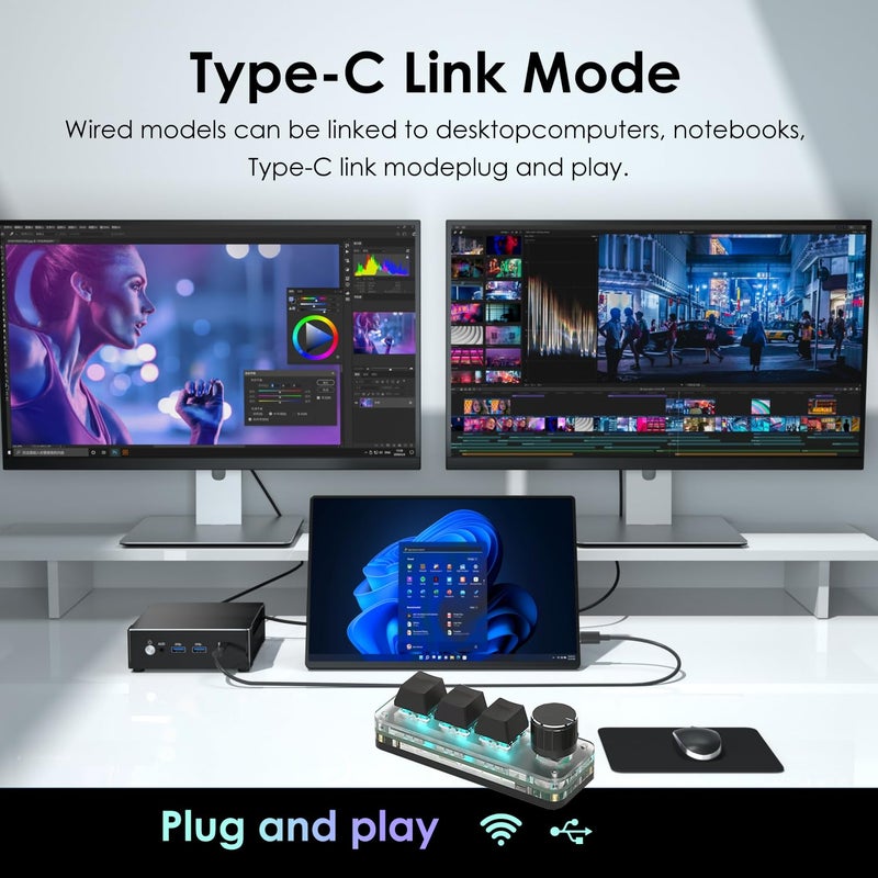 LUKCOZMO Macro Pad Macropad Macro Programmable Keypad Customized 3-Key Mini Mechanical Gaming Keyboard, One Handed Keyboard RGB LED Backlit OSU Multifunctional Macropad wtih Knob Type C 1m Cable Black - Image 5