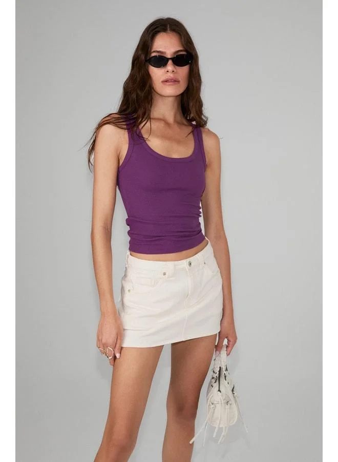 Ethiquet LILLESOL Women's Ribbed-Style Slim Fit Body-Hugging Collared Cotton Basic Purple Tank Top.