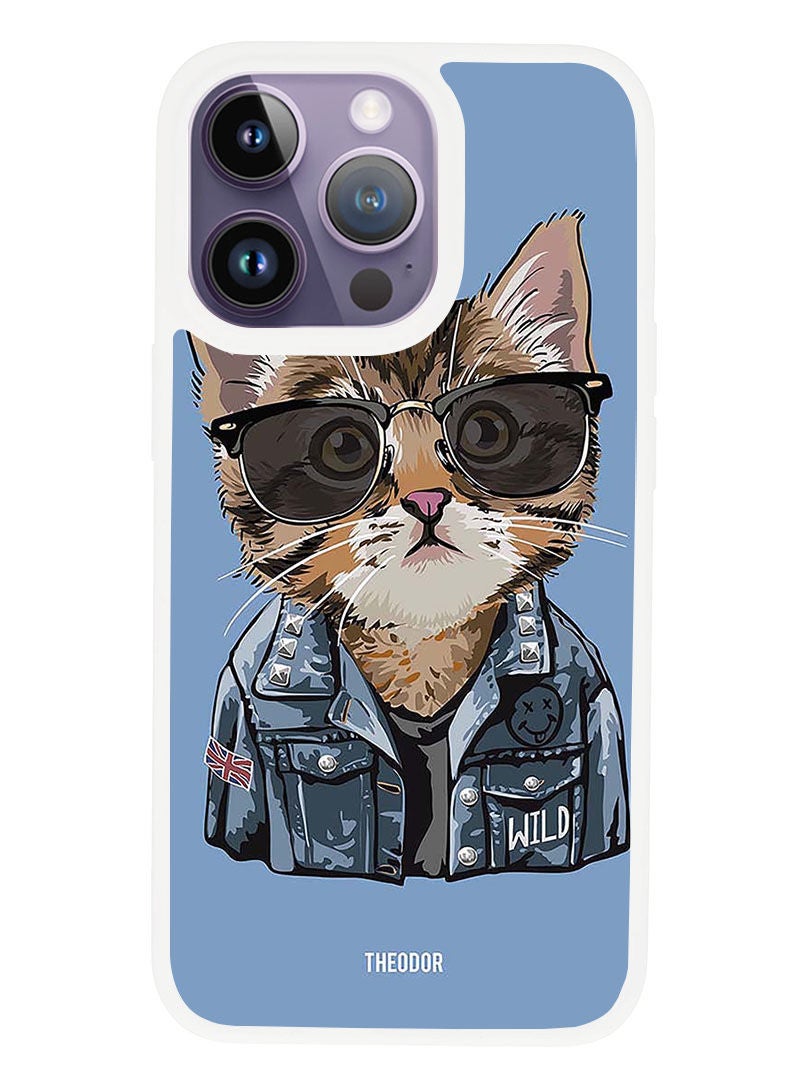 Theodor Protective Case Anti Scratch Shock Proof Cover For APPLE IPHONE 14 PRO MAX Swag Cat (White Bumper) - Image 1