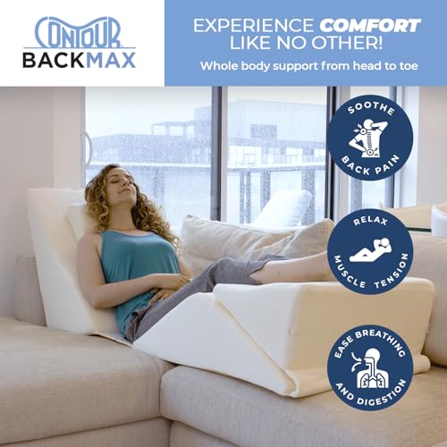 Contour BackMax Bed Wedge Lumbar Support System - Multi-Positional Back, Leg & Knee Elevation Pillows for Sleep & Recovery with Orthopedic Zero Gravity Weightless Comfort - Bonus Half Roll Neck Pillow - Image 2
