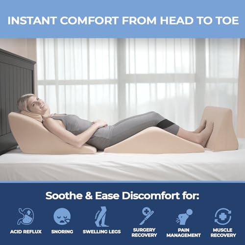 Contour BackMax Bed Wedge Lumbar Support System - Multi-Positional Back, Leg & Knee Elevation Pillows for Sleep & Recovery with Orthopedic Zero Gravity Weightless Comfort - Bonus Half Roll Neck Pillow - Image 5