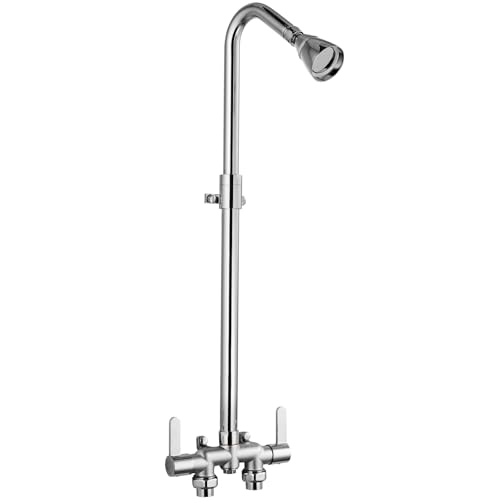 Aolemi Outdoor Shower Fixtures Outdoor Shower Kit Faucet System 3 Inch Center with Brass Showerhead 2 Handle Exposed Shower with Brass Mix Valve with Adjustable Bar Pipe Downward Polish Chrome - Image 1