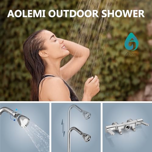 Aolemi Outdoor Shower Fixtures Outdoor Shower Kit Faucet System 3 Inch Center with Brass Showerhead 2 Handle Exposed Shower with Brass Mix Valve with Adjustable Bar Pipe Downward Polish Chrome - Image 2