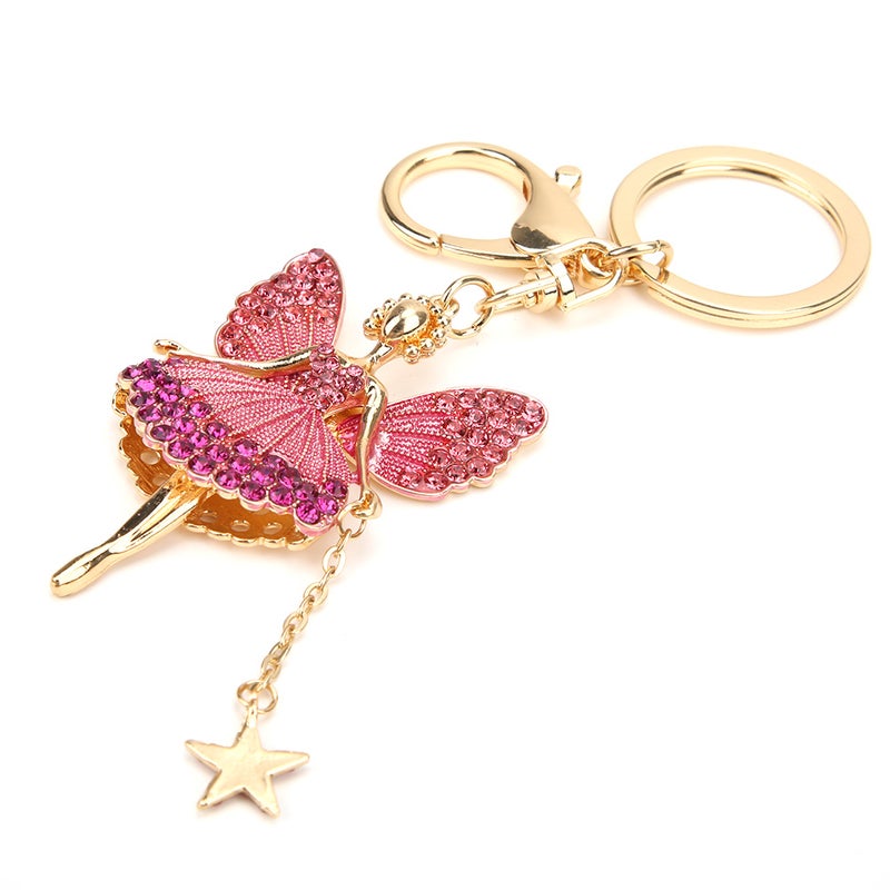 Keychain Pink Alloy Exquisite Dancing Girl Shape Key Chain Gift Car Decorative Pendants - Image 3