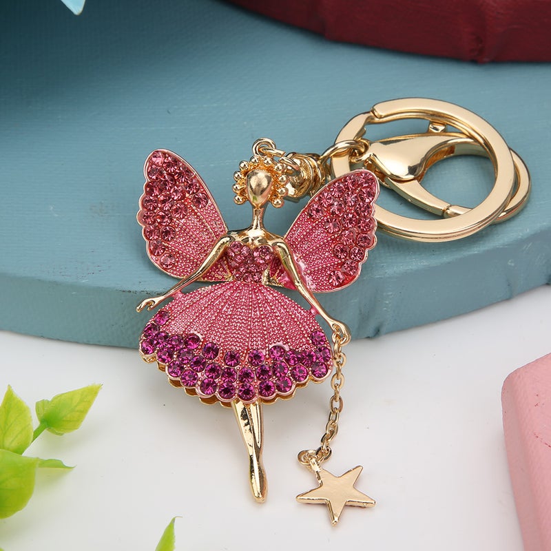 Keychain Pink Alloy Exquisite Dancing Girl Shape Key Chain Gift Car Decorative Pendants - Image 5