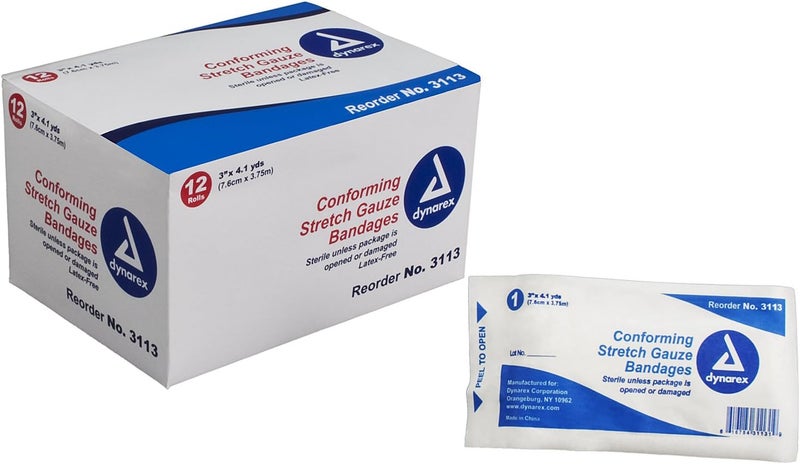Stretch Gauze Bandages 3 x 41 yds Sterile LatexFree Wound Care in Medical and Home Environments 1 Box of 12 Dynarex Stretch Gauze Bandages