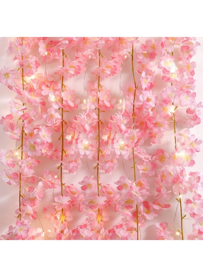 Jutom Cherry Blossom Flower Garland Artificial with String Light Hanging Silk Pink Flower Garland Vines for Bedroom Spring Home Wedding Party Kawaii Japanese Decor (4 Pcs) - Image 5