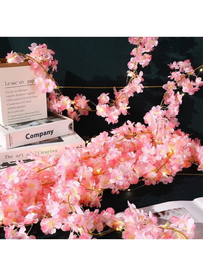 Jutom Cherry Blossom Flower Garland Artificial with String Light Hanging Silk Pink Flower Garland Vines for Bedroom Spring Home Wedding Party Kawaii Japanese Decor (4 Pcs) - Image 4