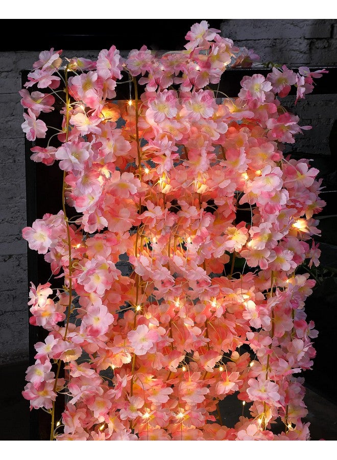 Jutom Cherry Blossom Flower Garland Artificial with String Light Hanging Silk Pink Flower Garland Vines for Bedroom Spring Home Wedding Party Kawaii Japanese Decor (4 Pcs) - Image 3