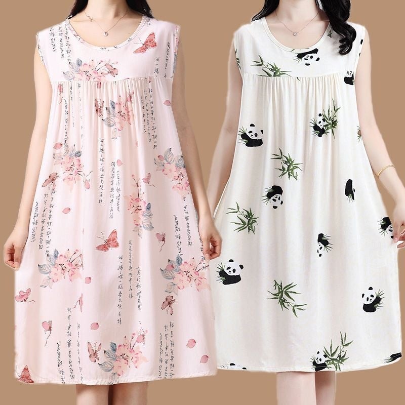Plus Size Women's Sleeveless Sleep Dress with Ethnic Pattern - Image 3