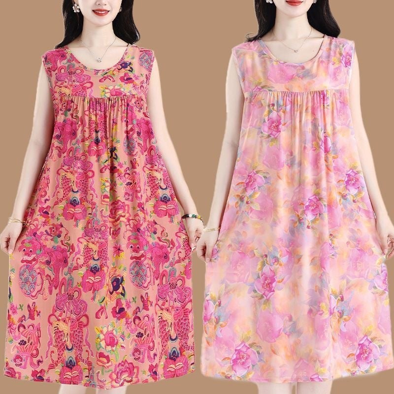Plus Size Women's Sleeveless Sleep Dress with Ethnic Pattern - Image 2