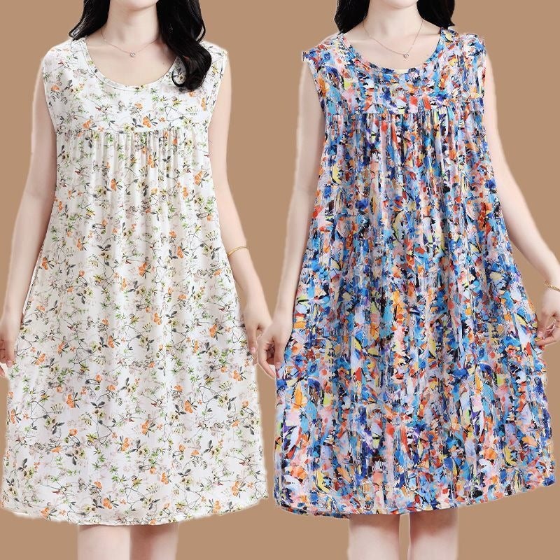 Plus Size Women's Sleeveless Sleep Dress with Ethnic Pattern - Image 1