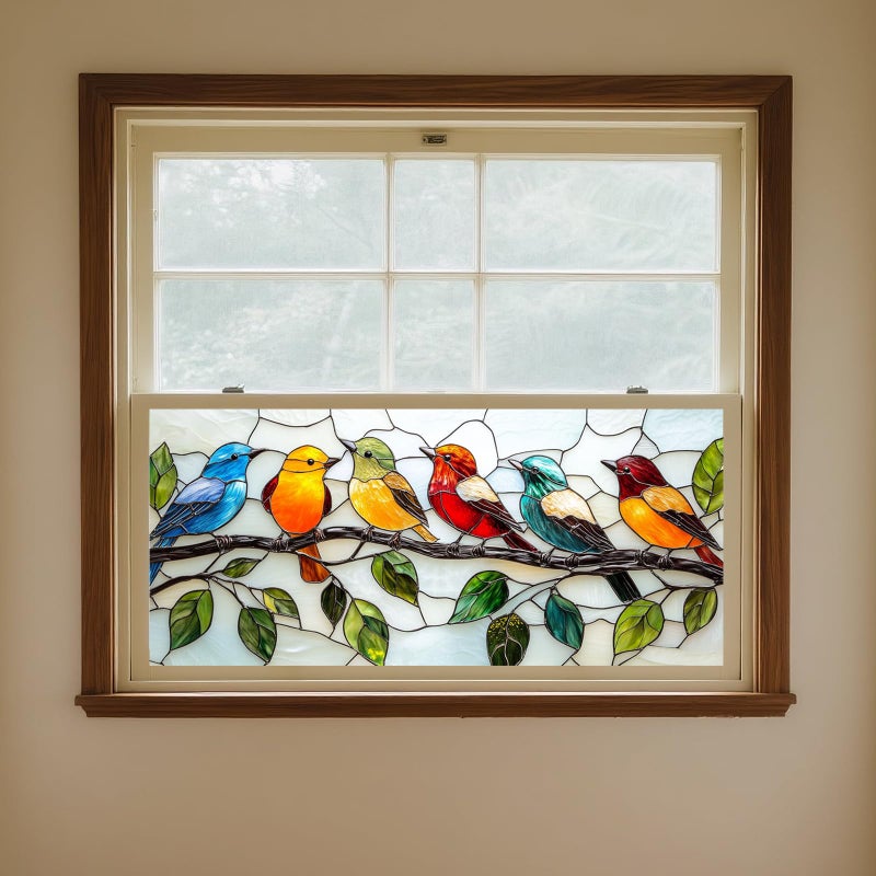 IVN Privacy Window Film 39.3x17.7 Inch Static Cling Decorative Window Film with Stained Glass Birds Design for Bathroom Kitchen Office - Image 4